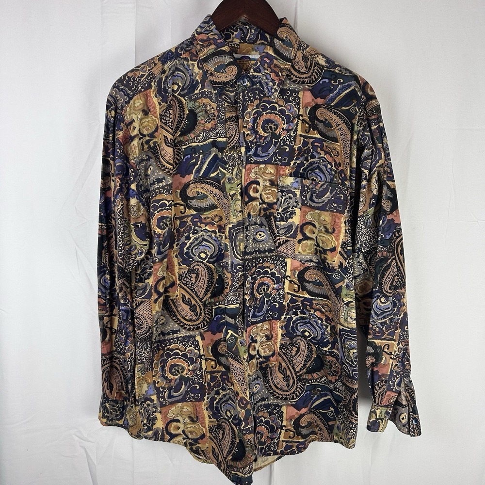 VTG Code Zero Mens Medium‎ Abstract Floral Paisley Long Sleeve Button Shirt AOP